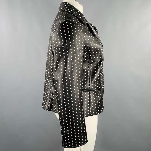 AKRIS Black White Leather Polka Dot Lambskin Biker Jacket - Picture 3 of 8